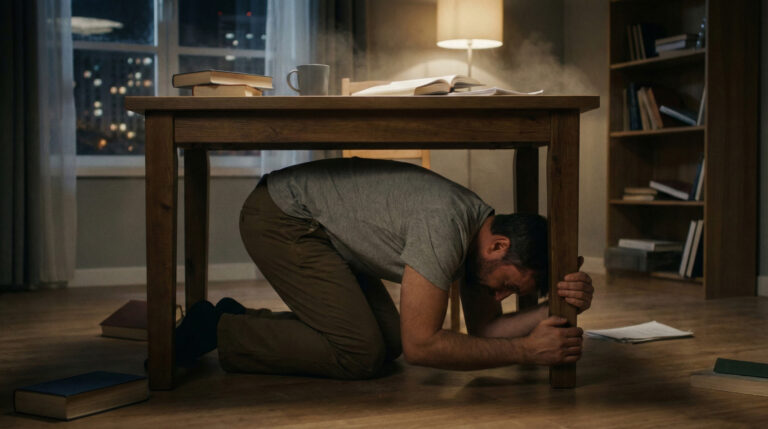 地震當下到底要躲哪裡?桌子底下對不對、睡覺能不能用枕頭護頭、沙發旁邊行不行、什麼時候要撤離?一次整理不同場景避難步驟與實用逃生包清單。