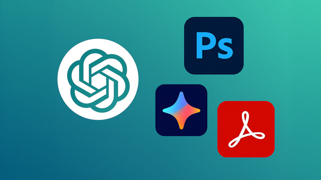 Adobe 正式宣布，將旗下三大工具 Photoshop、Adobe Express 與 Adobe Acrobat 直接整合進 ChatGPT。現在只要在對話框下指令，你就能完成修圖、設計社群圖片，甚至編輯、合併、壓縮 PDF 檔，全程不用離開聊天視窗。