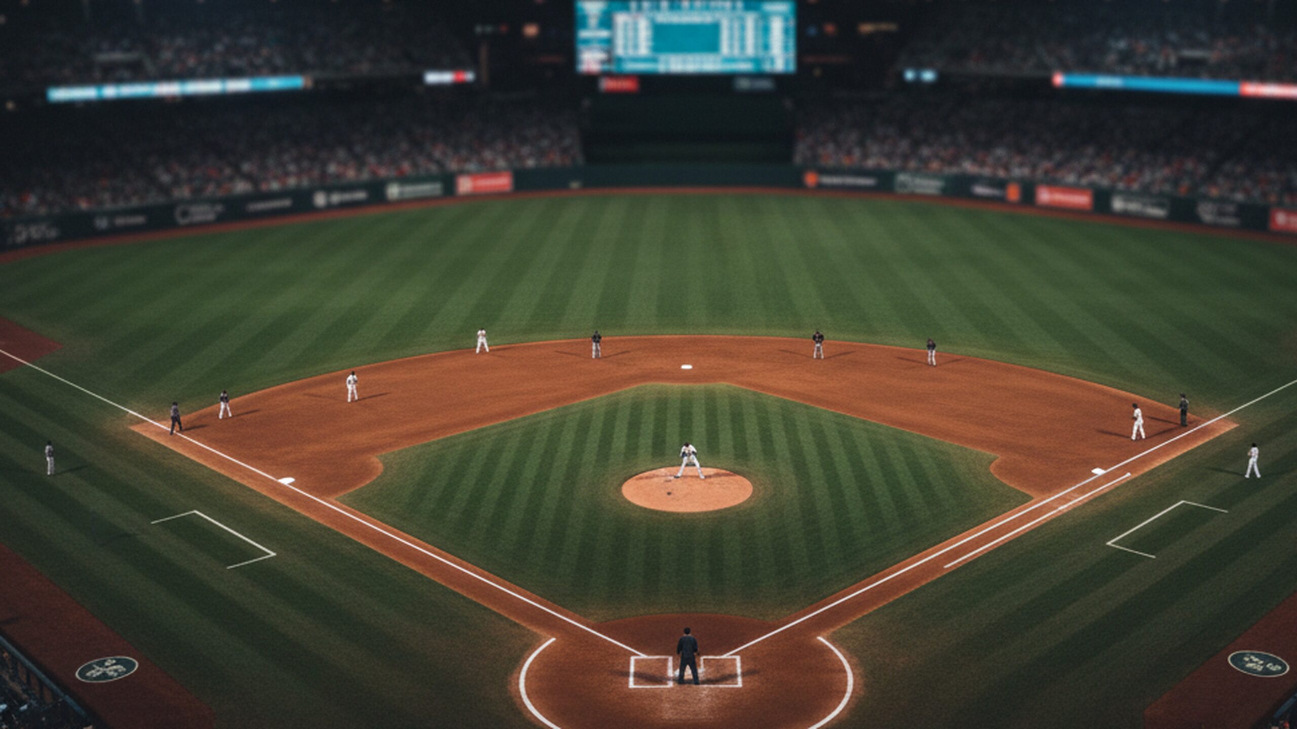 夜間棒球場投手丘與計分板的張力畫面，象徵台灣隊爭取八強與四強的關鍵戰況