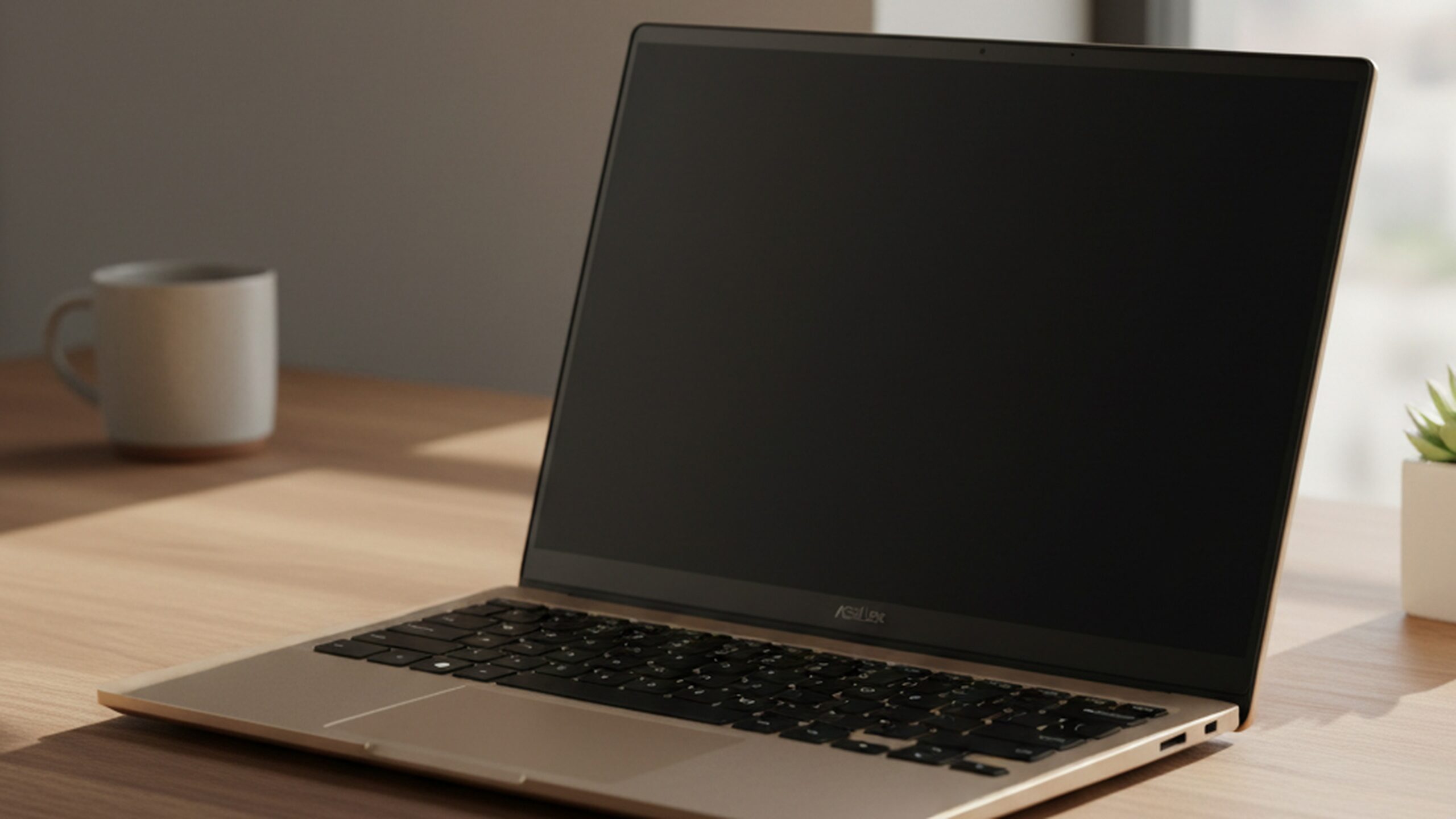 ASUS Zenbook A16 產品形象圖,展示輕薄 16 吋 AI 筆電與高質感金屬機身設計