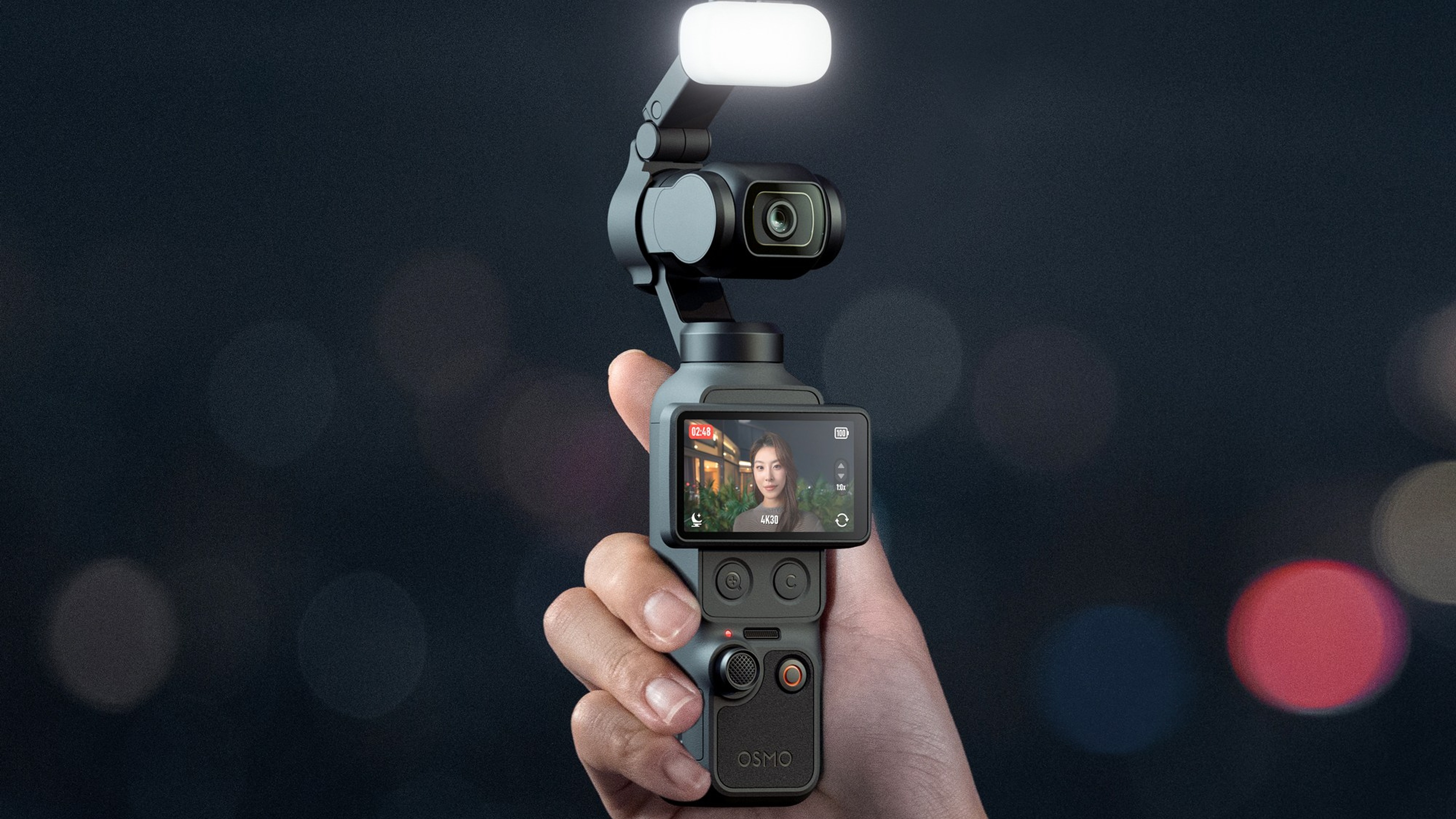 DJI Pocket 4 官方產品圖，呈現機身設計與隨身雲台相機定位