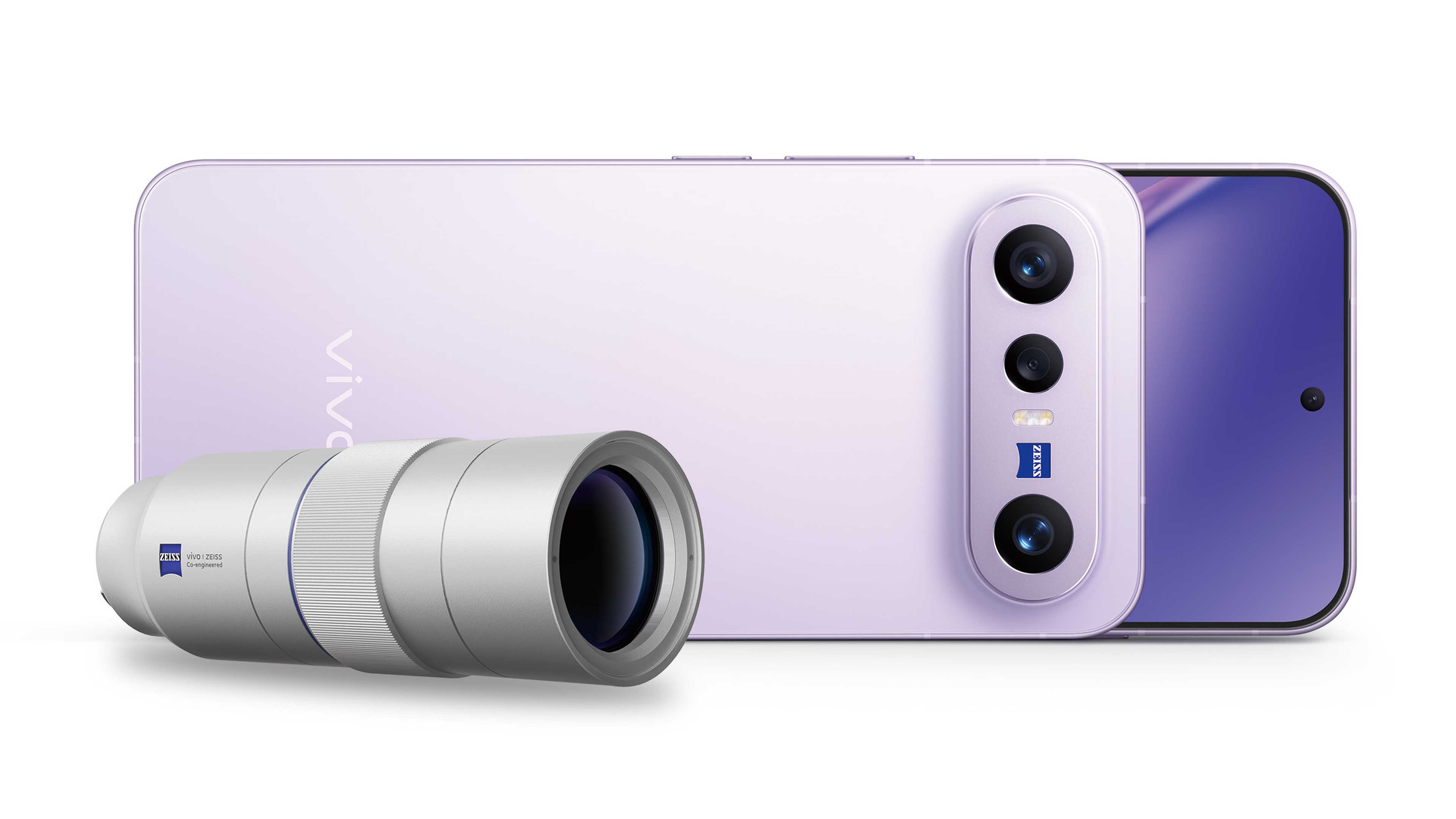 vivo X300 FE 雅霧紫與蔡司 2.35x 長焦增距鏡官方產品圖
