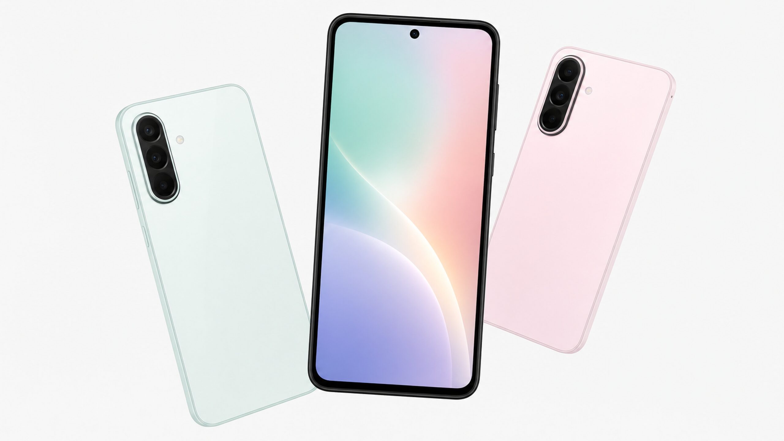 三星 Galaxy A27 5G 官方主視覺去字版本,展示前後機身與三色外觀