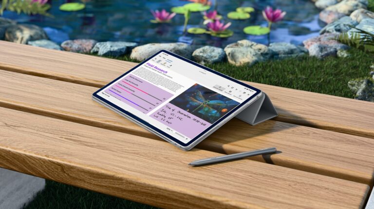 Lenovo Idea Tab Pro Gen 2 官方情境圖,展示平板搭配手寫筆與支架保護殼的使用畫面