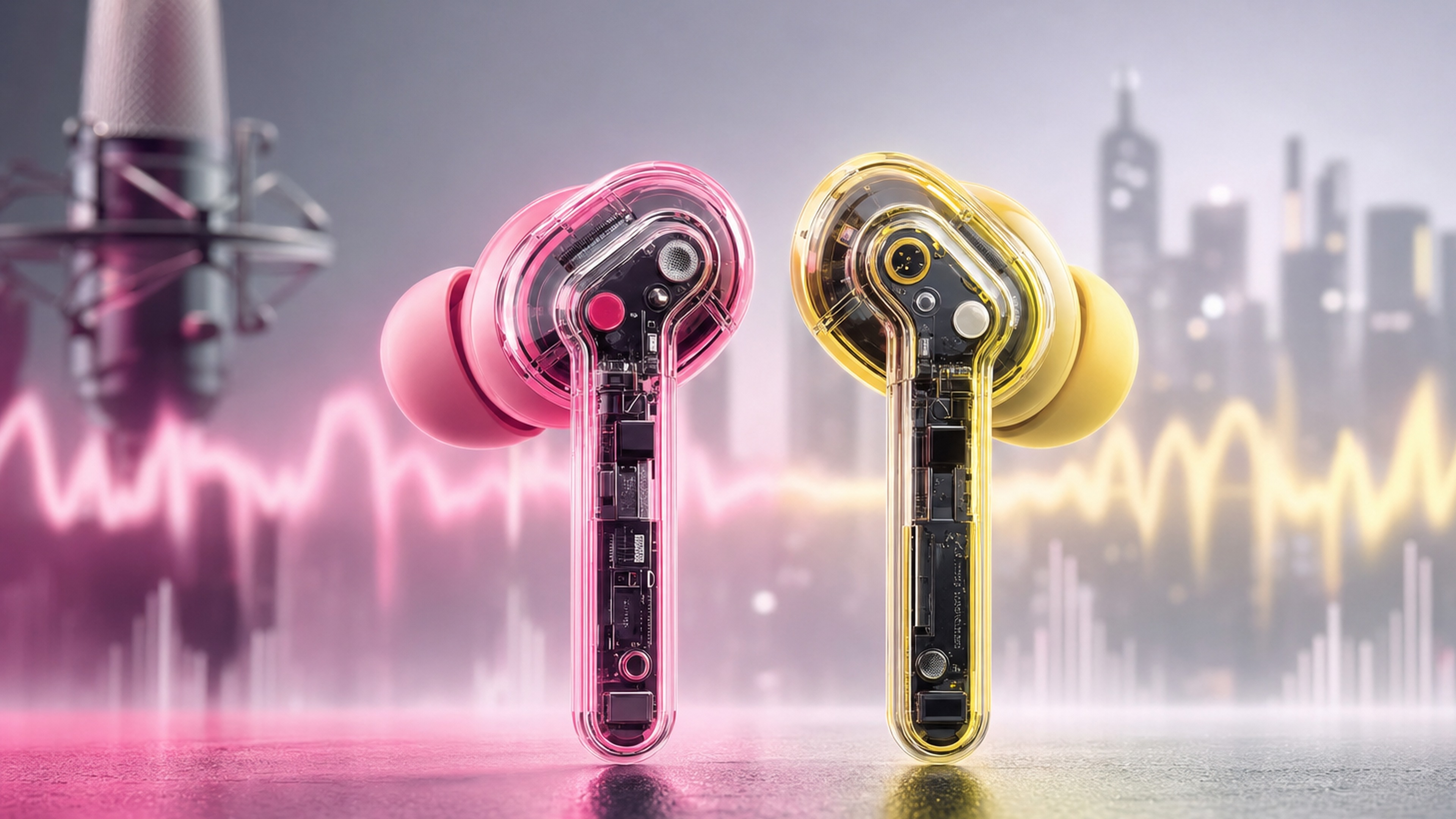 Nothing Ear 3a 粉色與黃色真無線耳機，主打內建錄音與更強的主動降噪設計