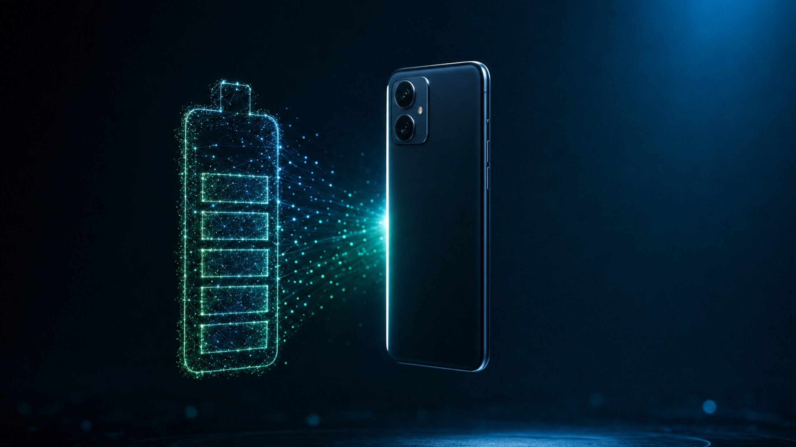vivo T5 Lite 5G 官方預告配備 6500mAh 電池與 44W 快充的概念示意圖,無文字元素