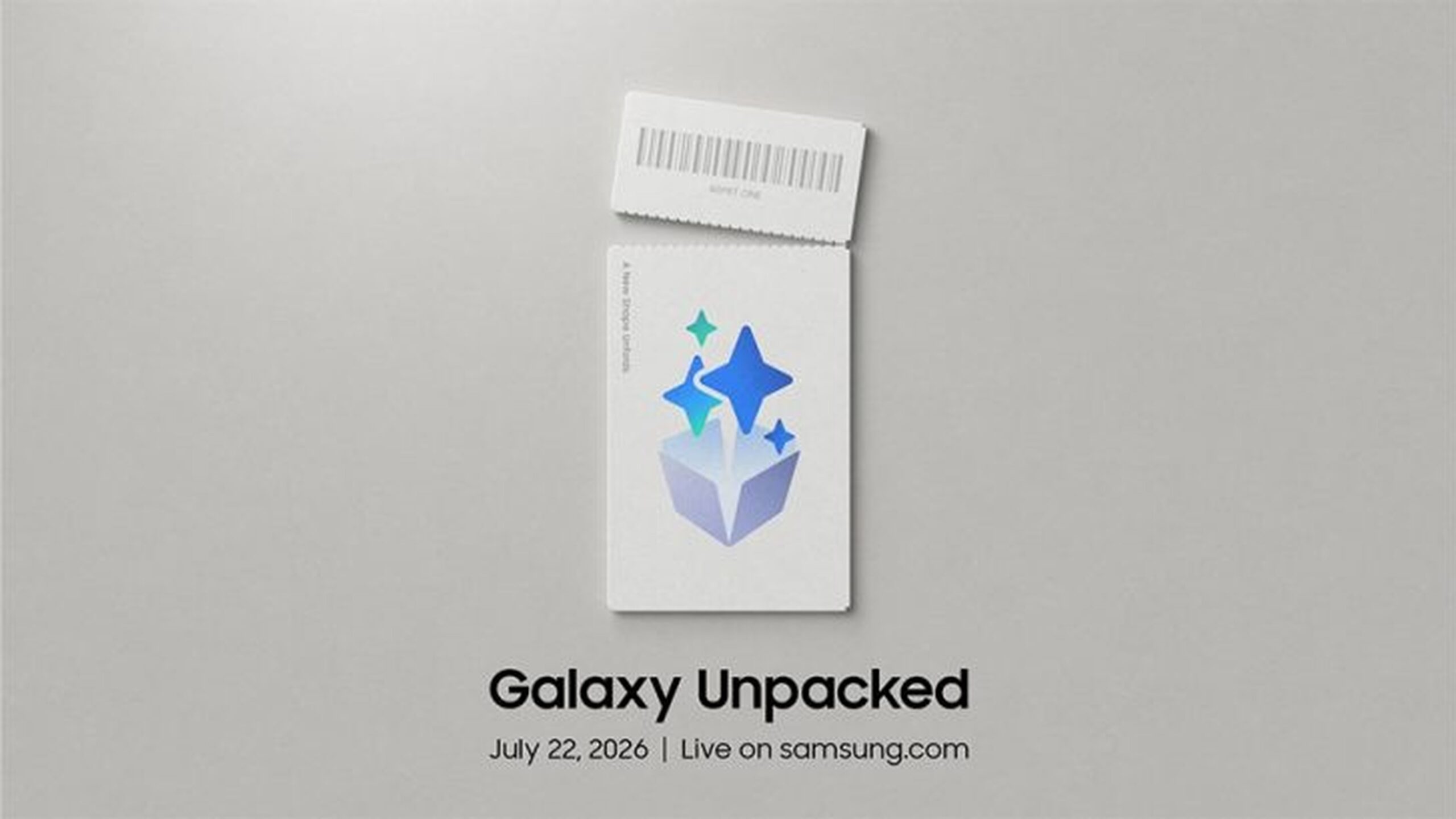 三星 Galaxy Unpacked 2026 邀請函概念視覺，倫敦城市意象與摺疊與 AI 元素，無文字覆蓋、清晰高對比。
