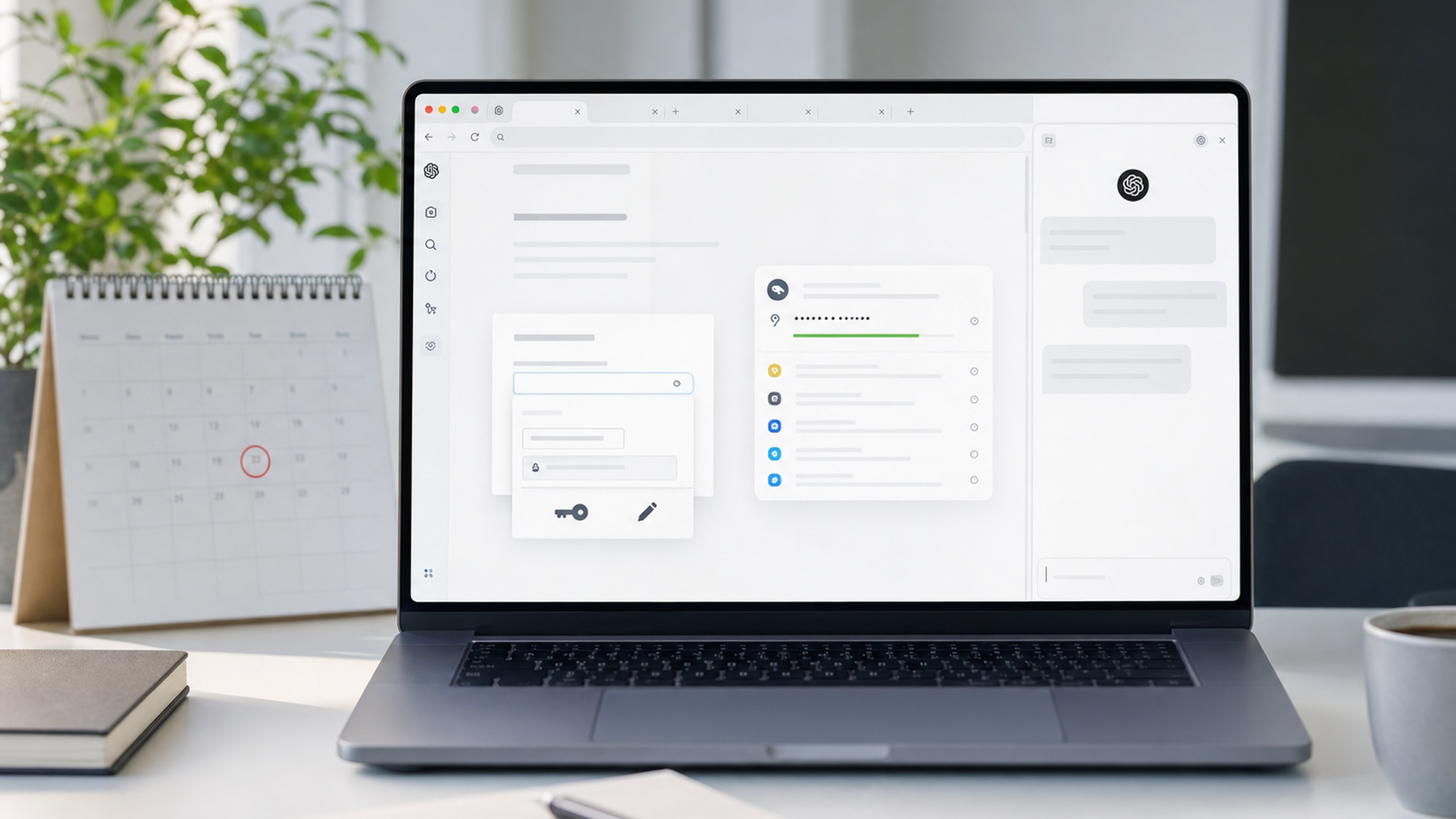 OpenAI 宣布關閉 ChatGPT Atlas 瀏覽器後,桌面版內建瀏覽與雲端瀏覽、Chrome 側邊聊天接棒的情境視覺,無文字卡