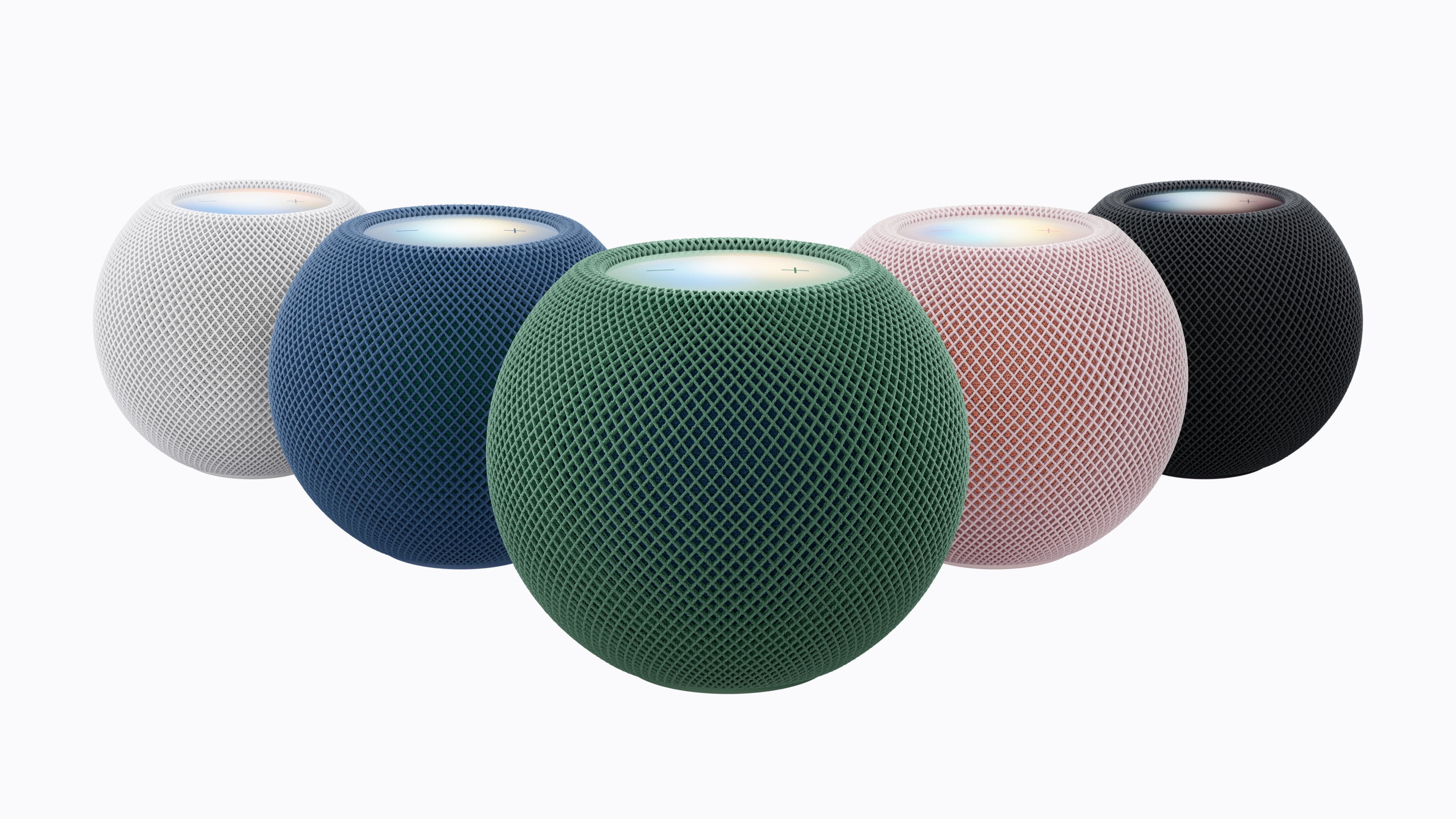 Apple HomePod mini 2 白色、藍色、綠色、粉紅色與午夜色官方產品合照