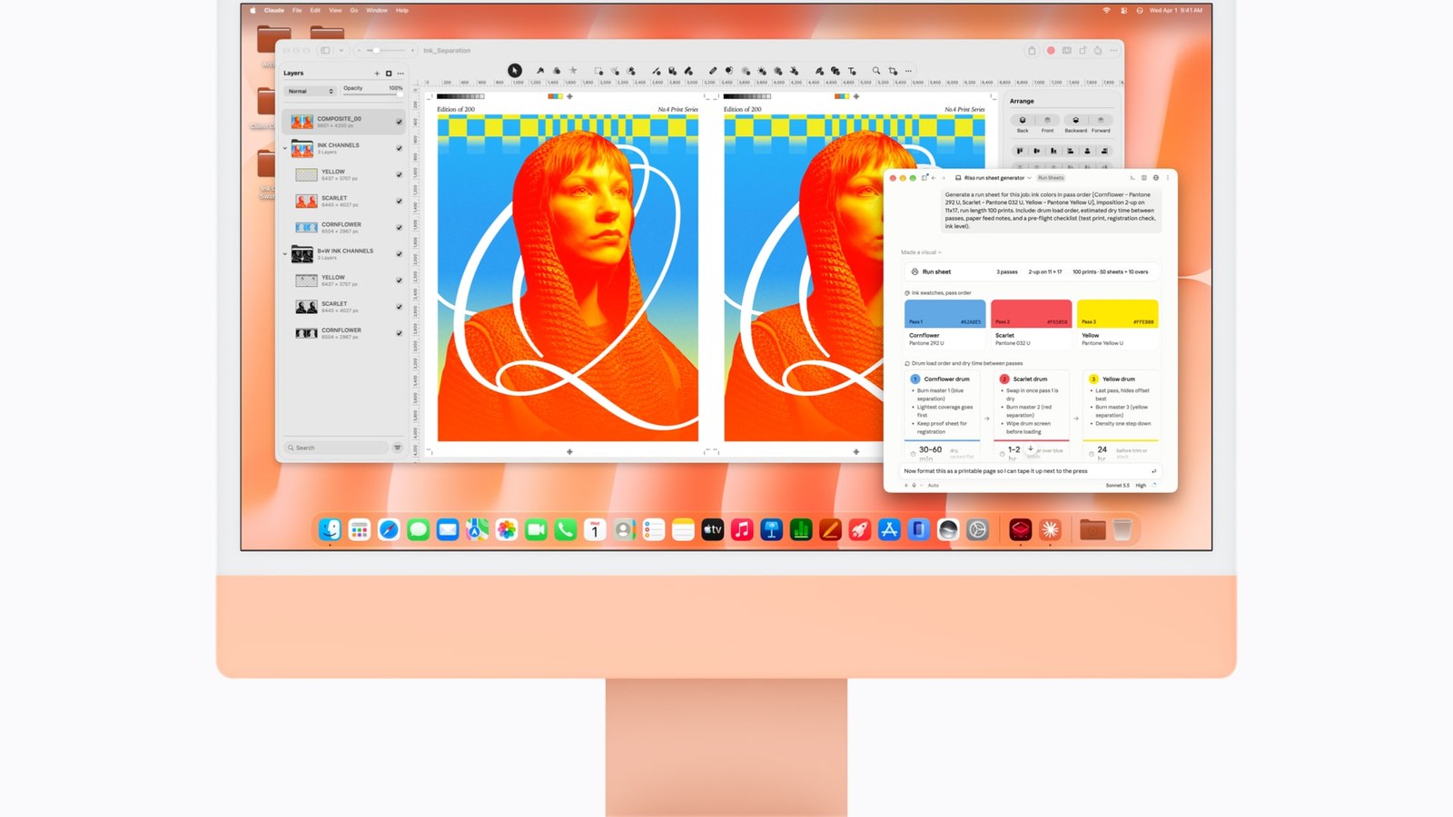 搭載 M6 的 iMac 執行 Pixelmator Pro 與 Claude