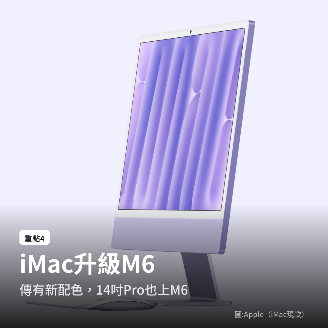 iMac 傳升級 M6 晶片並推出新配色（圖：Apple，iMac 現款）