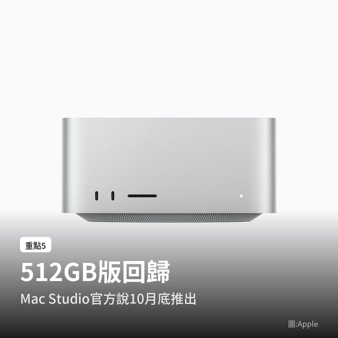 Mac Studio 512GB 記憶體版，蘋果官方確認 10 月底推出（圖：Apple）