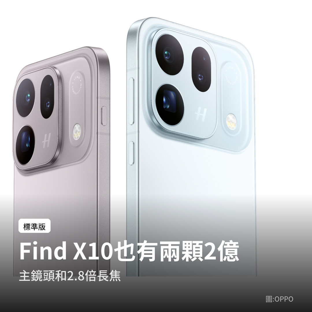 標準版 Find X10 也有兩顆 2 億畫素鏡頭（圖：OPPO）